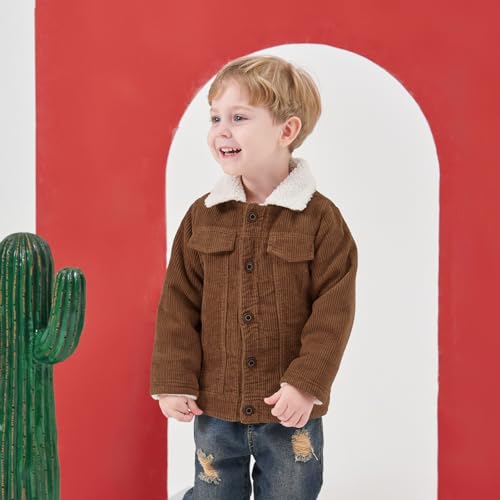 Volunboy Kids Corduroy Jacket Toddler Winter Coat Fall Sherpa Lined Button Down Warm Outwear (Brown, 7-8 Years) - Image 2