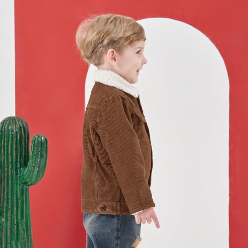 Volunboy Kids Corduroy Jacket Toddler Winter Coat Fall Sherpa Lined Button Down Warm Outwear (Brown, 7-8 Years) - Image 4
