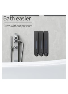 SYOSI Wall Mounted Liquid Soap Shampoo Dispensers, 3 Chamber 3x420 ml per Cup, Shower Dispenser Container No Drill Wall Mounted Shower Pump Dispenser and Organizer for Toilet Home Bathroom Kitchen (Black)  - Image 4