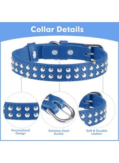 BINGPET BA2006 Adjustable Dog Real Split Leather Studded Pet Dog Collar, Durable Doggy Collars for Small Medium Large Dogs - Deep Blue L  - Image 1