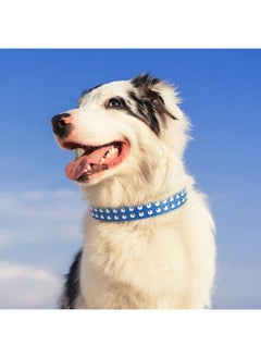 BINGPET BA2006 Adjustable Dog Real Split Leather Studded Pet Dog Collar, Durable Doggy Collars for Small Medium Large Dogs - Deep Blue L  - Image 3