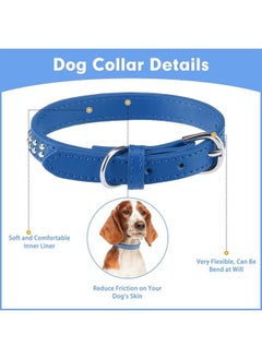 BINGPET BA2006 Adjustable Dog Real Split Leather Studded Pet Dog Collar, Durable Doggy Collars for Small Medium Large Dogs - Deep Blue L  - Image 2