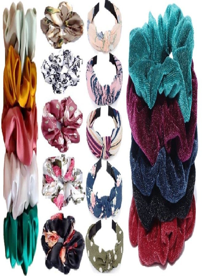 DIAN Multicolor Pack of 20 Hair Scrunchies & Hair bands, Ponytail Holder, Hair Tie, Hair Bow, Rubber Band in Satin, Velvet, & Printed for Women, Teens and Girls - Image 1