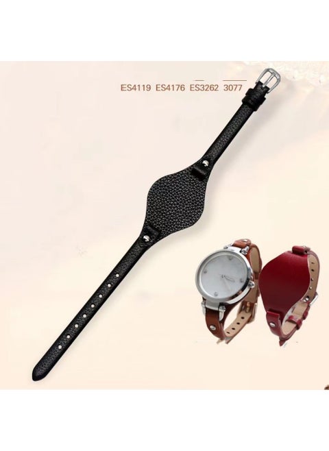 Genuine Leather U-shape Band for Fossil ES3184/ES3077/ES3262/ES4119 Black