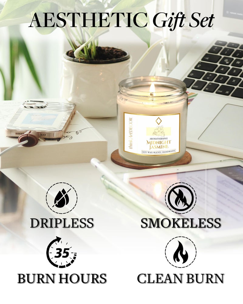 ThinkArtDecor Soy Wax Scented Candles for Home Decoration, Burn Time 35-40 Hrs, Luxury Fragrance Candles for Gifting, Aesthetic Glass Jar Aroma Therapy Candle (Midnight Jasmine) - Image 3
