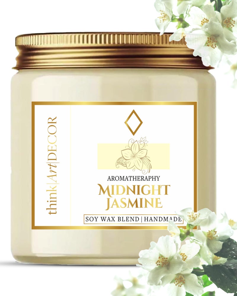 ThinkArtDecor Soy Wax Scented Candles for Home Decoration, Burn Time 35-40 Hrs, Luxury Fragrance Candles for Gifting, Aesthetic Glass Jar Aroma Therapy Candle (Midnight Jasmine) - Image 1