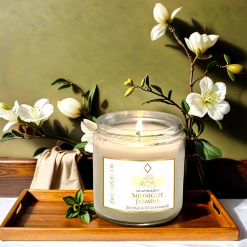 ThinkArtDecor Soy Wax Scented Candles for Home Decoration, Burn Time 35-40 Hrs, Luxury Fragrance Candles for Gifting, Aesthetic Glass Jar Aroma Therapy Candle (Midnight Jasmine) - Image 5