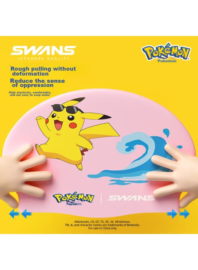 Speed Vision Suanshi Pokemon Swimming Cap For Boys Pikachu, Pandy, Jenny Turtle Swimming Cap For Girls Silicone Non-binding Head, Macaron Pink - Image 2