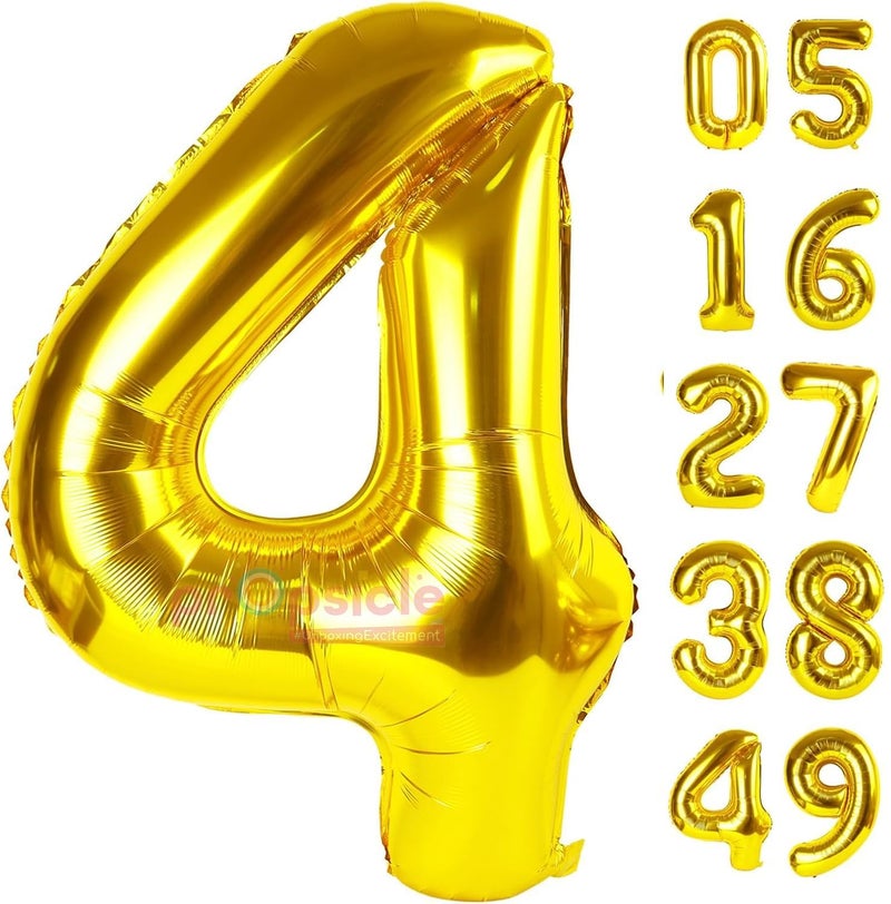 Propsicle 32 inch Birthday Foil 4 Number Helium Balloon Party Decoration Golden Pack of 1  4 Year No Balloons BirthdayAnniversary  Four Number - Image 1