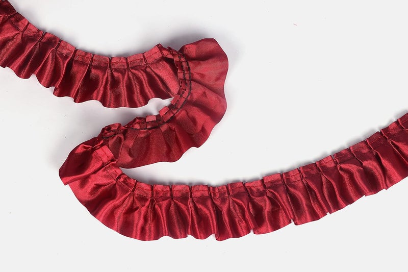 YYCRAFT 11 Yards Satin Ruffle Trim Fabric Trims and Embellishments by The Yard, 1.5 Inch Burgundy - Image 1