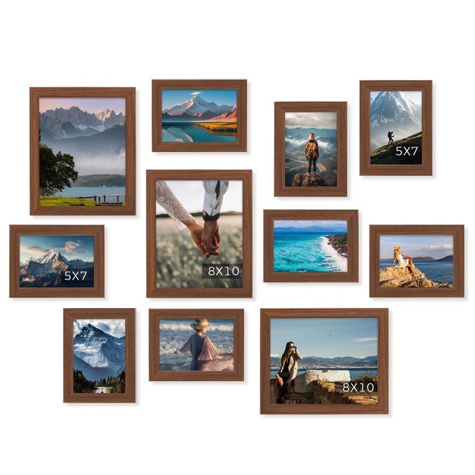 Picture Frame Set of 11 Gallery Wall Frame Collage with Three 810 and Eight 57 Photo Frames for Photos Paintings Landscape Posters Artwork Perfect for Wall Decor Brown