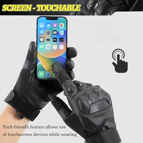 Nswern Tactical Gloves for Men Touchscreen Motorcycle Gloves with Hard Shell Leather Palm Padding for Outdoor Sports Motorcycle Cycling Tactical Airsoft Paintball Hunting Hiking Camping Climbing Black - Image 5