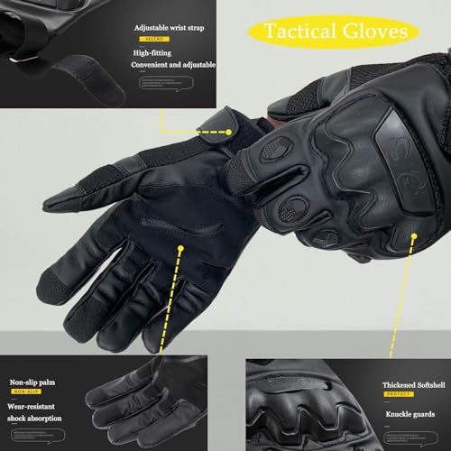Nswern Tactical Gloves for Men Touchscreen Motorcycle Gloves with Hard Shell Leather Palm Padding for Outdoor Sports Motorcycle Cycling Tactical Airsoft Paintball Hunting Hiking Camping Climbing Black - Image 4