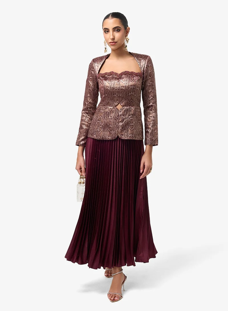 Threadz by Ajooni Sweetheart Neck Long Sleeve Plisse Maxi Dress