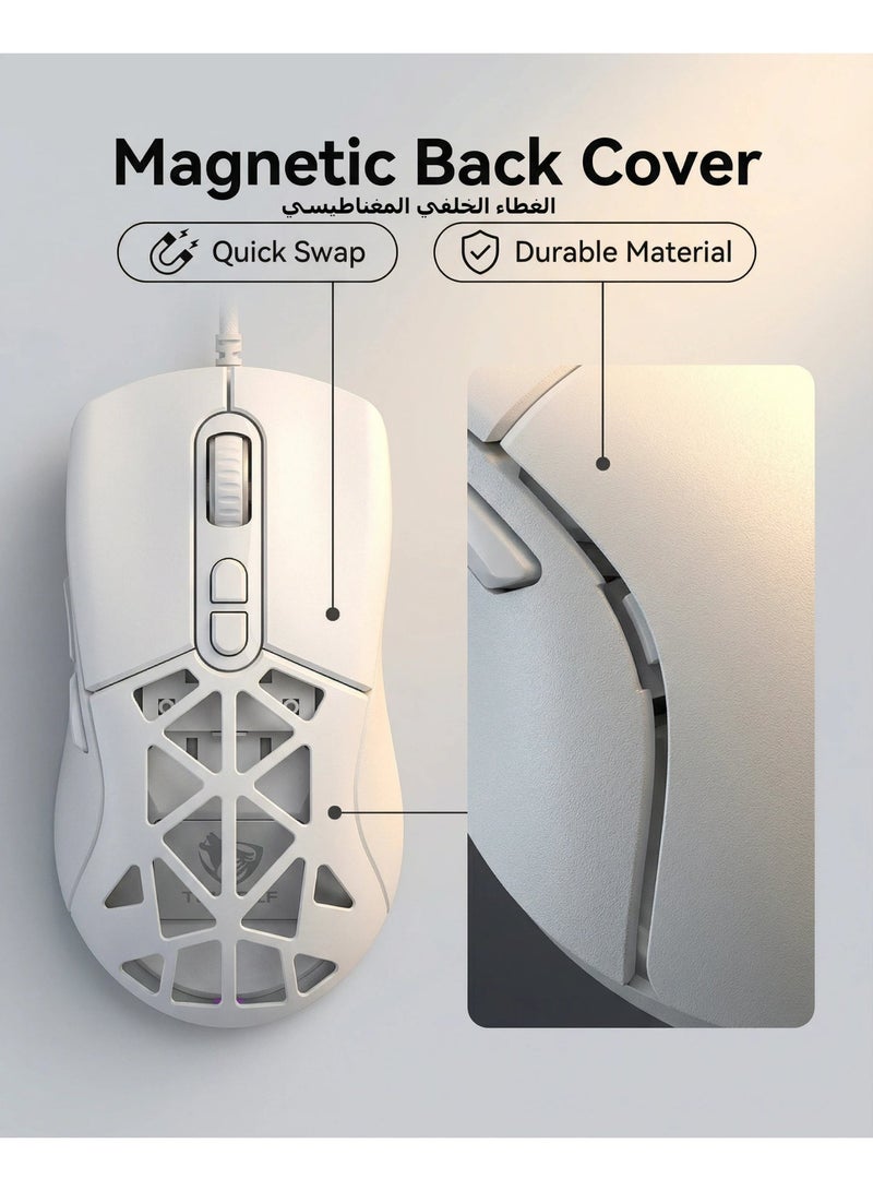 تي- وولف الماوس، الماوس الكمبيوتر، الماوس الألعاب، 6 DPI قابل للتعديل حتى 12800، 13 إضاءة خلفية RGB، غطاء خلفي مغناطيسي، مستشعر فائق الدقة الماوس RGB - Image 2