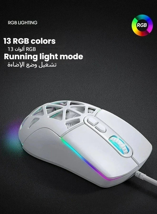 تي- وولف الماوس، الماوس الكمبيوتر، الماوس الألعاب، 6 DPI قابل للتعديل حتى 12800، 13 إضاءة خلفية RGB، غطاء خلفي مغناطيسي، مستشعر فائق الدقة الماوس RGB - Image 4