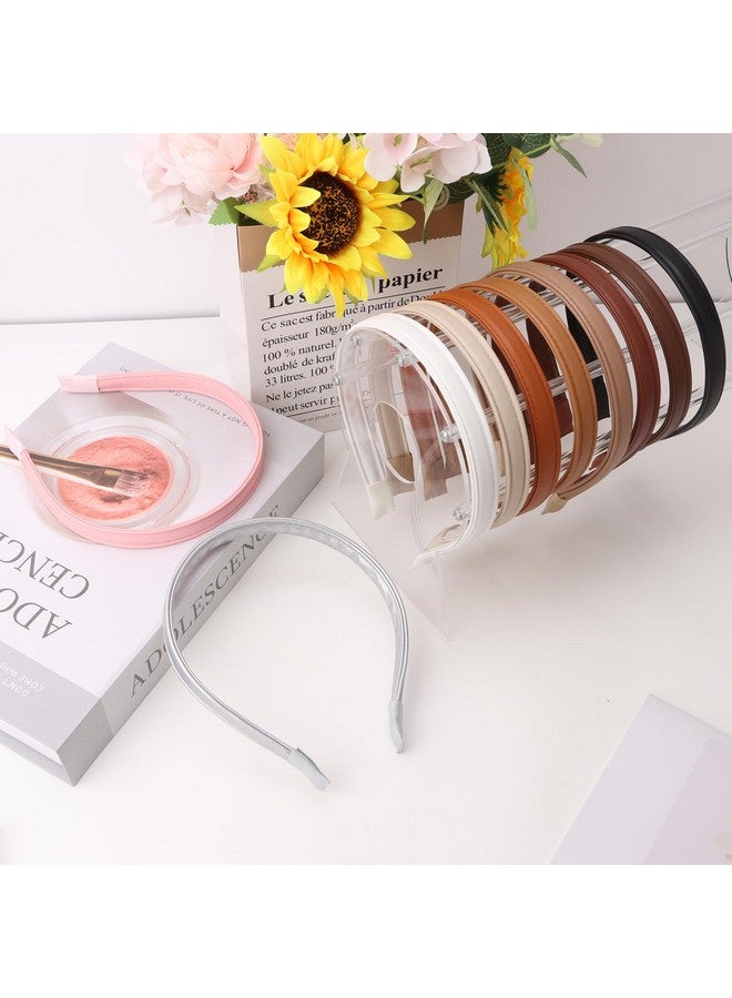 إسكدنيا 10 قطع من عصابات الرأس المصنوعة من الجلد الصناعي للنساء 0.6 بوصة، أبيض، وردي، بيج، بني، قهوة، رمادي، أسود، عصابة رأس غير قابلة للانزلاق، رباط شعر عصري، إكسسوارات شعر عيد الحب للنساء والفتيات، دياديم - Image 3