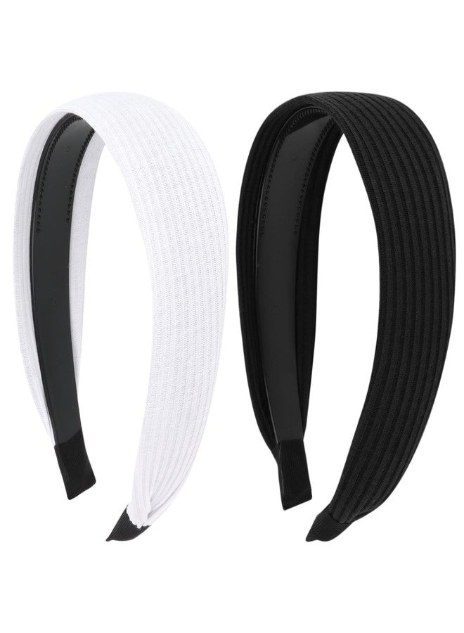 ACO-UINT 2 Pack White and Black Headbands for Women, Wide Large Head Bands, Non-slip Thick With Teeth Fashion Hairbands Hair Accessories - Image 1