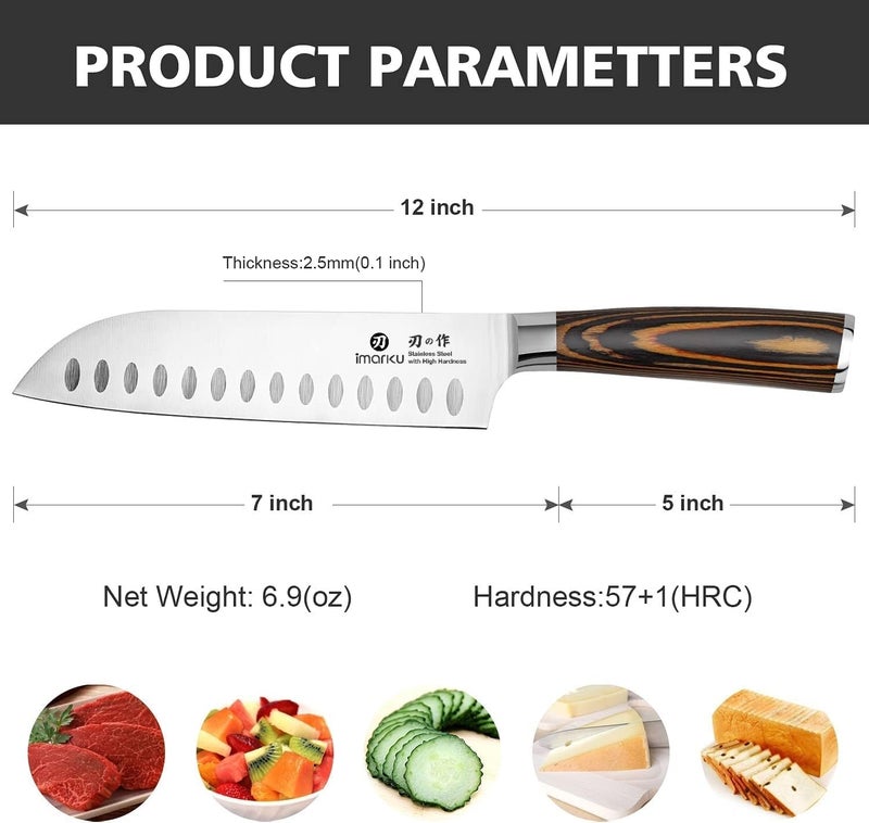 imarku Santoku Knife, 7 inch Kitchen Knife Ultra Sharp Cooking Knife Japanese Chef Knife -High Carbon Stainless Steel - Ergonomic Pakkawood Handle, Gifts for Women/Men, Orange - Image 5