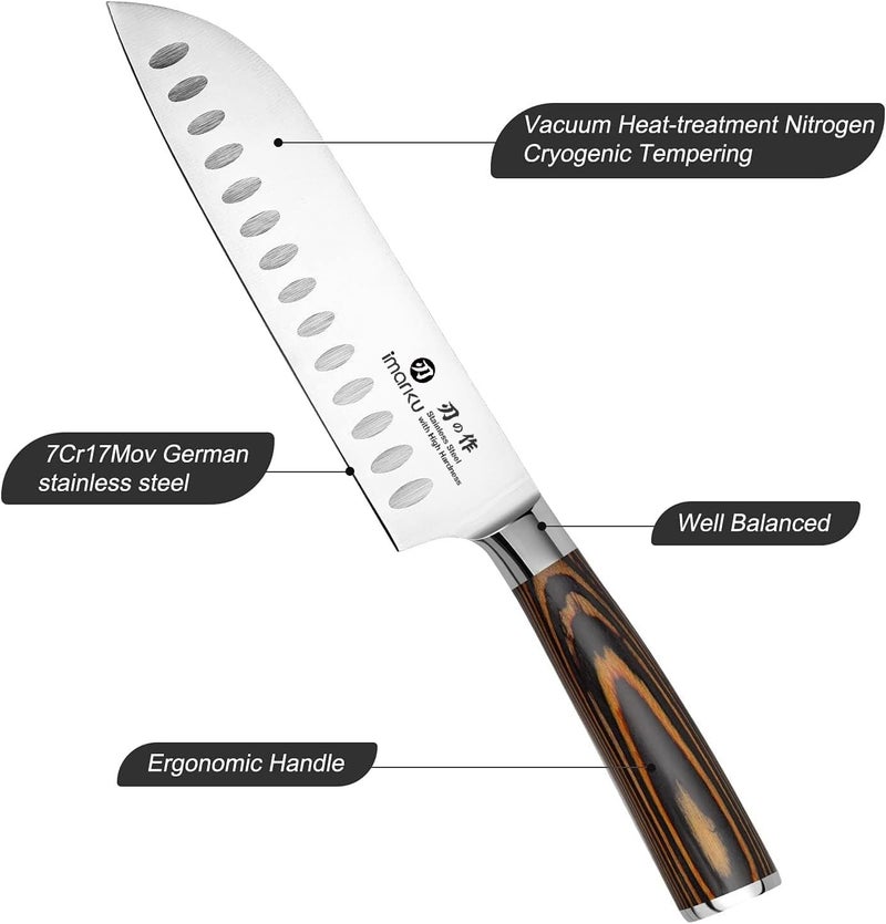imarku Santoku Knife, 7 inch Kitchen Knife Ultra Sharp Cooking Knife Japanese Chef Knife -High Carbon Stainless Steel - Ergonomic Pakkawood Handle, Gifts for Women/Men, Orange - Image 2