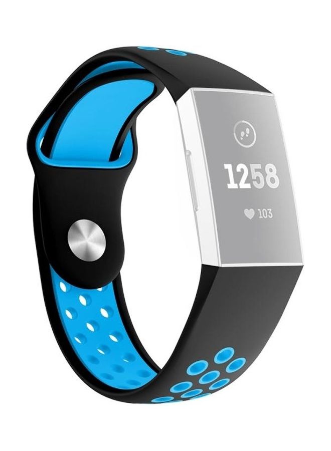 NIBEMINENT Round Hole Silicone Wrist Strap Watch Band for Fitbit Charge 3 Blue - Image 1