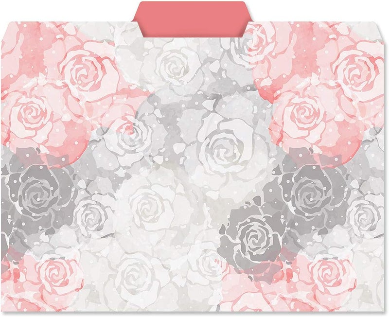 Current Charcoal & Coral File Folders Value Pack - Bulk Set of 24, 6 Pretty Decorative Designs, 1/3 Cut Tabs, Heavy-Duty Paper Stock, Office Supplies for Home & Work, 9-½” x 11-¾” Letter Size - Image 4