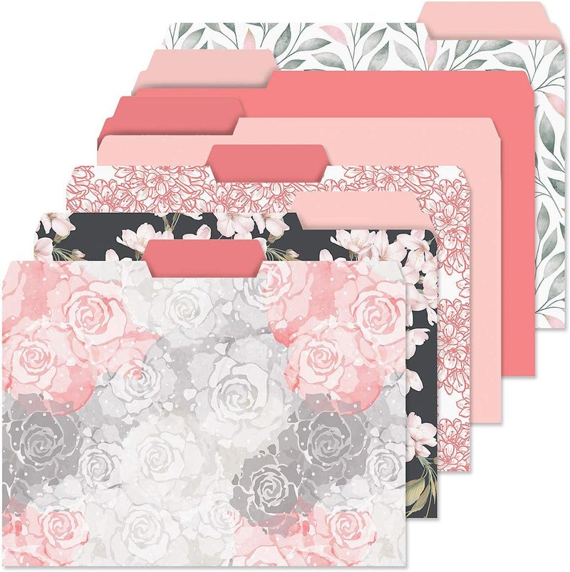 Current Charcoal & Coral File Folders Value Pack - Bulk Set of 24, 6 Pretty Decorative Designs, 1/3 Cut Tabs, Heavy-Duty Paper Stock, Office Supplies for Home & Work, 9-½” x 11-¾” Letter Size - Image 1