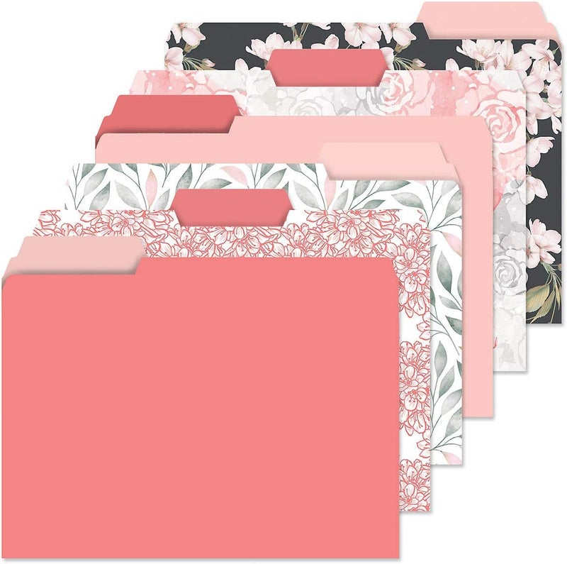 Current Charcoal & Coral File Folders Value Pack - Bulk Set of 24, 6 Pretty Decorative Designs, 1/3 Cut Tabs, Heavy-Duty Paper Stock, Office Supplies for Home & Work, 9-½” x 11-¾” Letter Size - Image 2