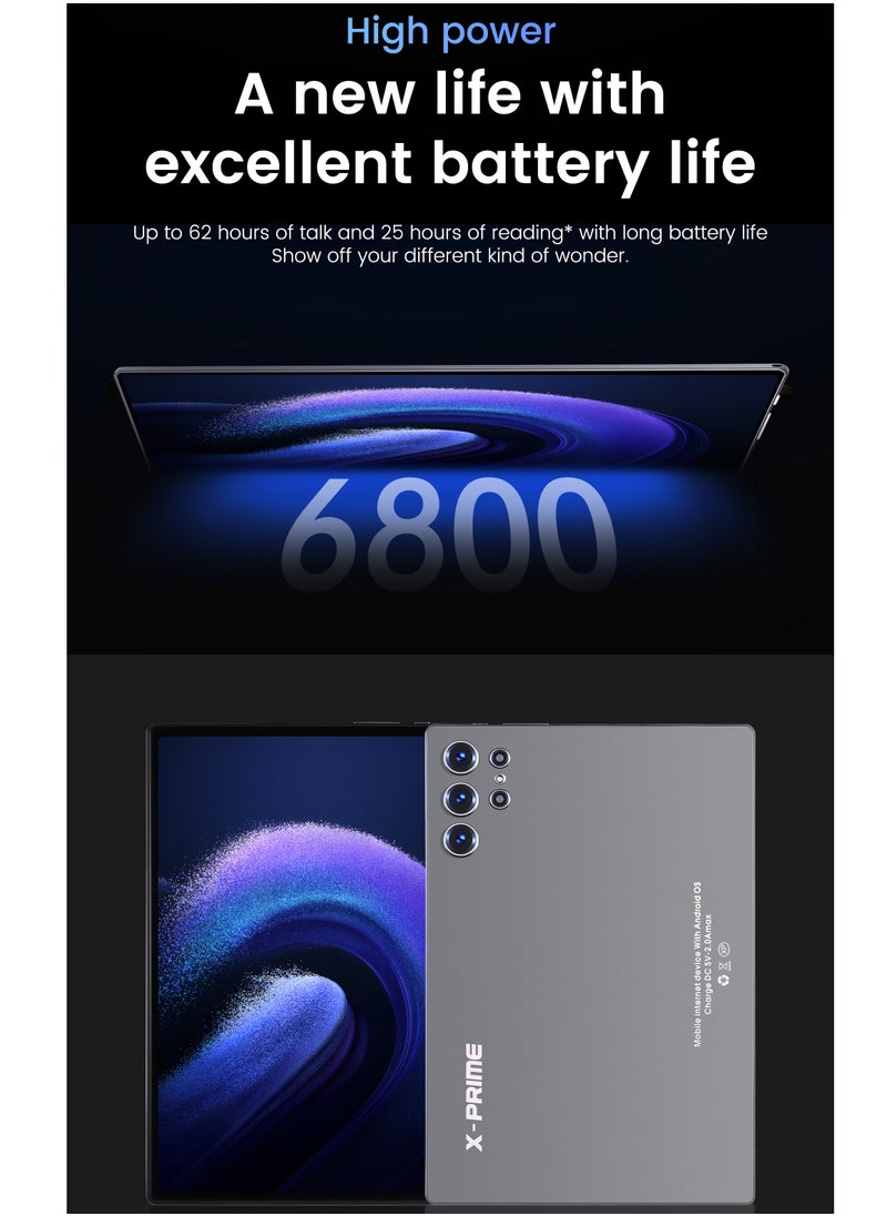 X - Prime - 10.1-Inch HD+ AMOLED Display Android 15 Smart Tablet with Keyboard and Mouse 12GB RAM 512GB ROM Dual SIM 5G Wi-Fi S25 Ultra Tab Grey - Image 1