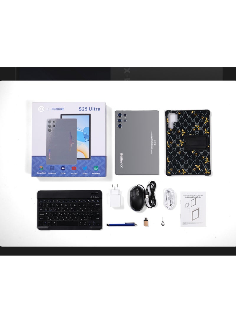 X - Prime - 10.1-Inch HD+ AMOLED Display Android 15 Smart Tablet with Keyboard and Mouse 12GB RAM 512GB ROM Dual SIM 5G Wi-Fi S25 Ultra Tab Grey - Image 1