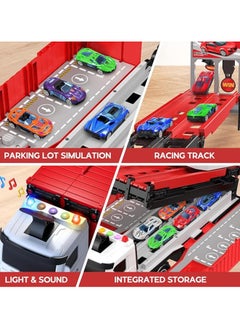 Generic Carrier Truck Race Track Kids Toys,Foldable Multi-Layer Car Race Track Playset,Toy Truck Transport Car Carrier & 8 Race Cars, Holiday Birthday Gift  - Image 4