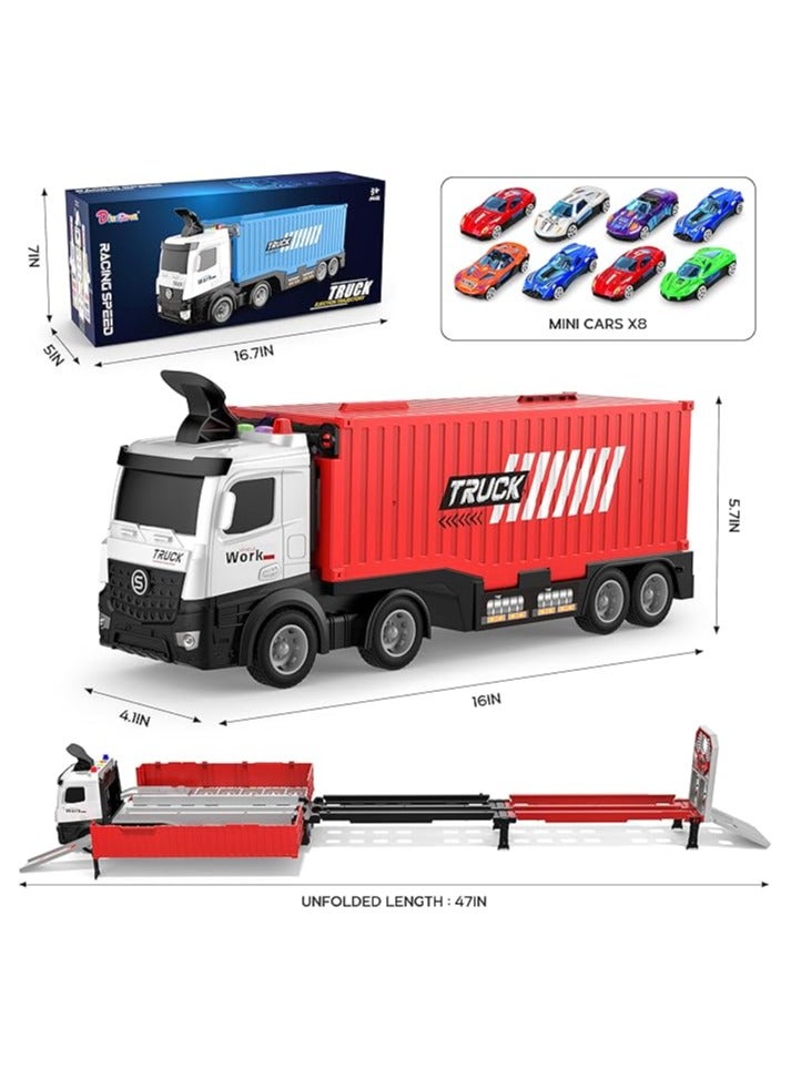 JoyousSto Carrier Truck Race Track Kids Toys,Foldable Multi-Layer Car Race Track Playset,Toy Truck Transport Car Carrier & 8 Race Cars, Holiday Birthday Gift - Image 2