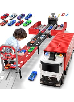 Generic Carrier Truck Race Track Kids Toys,Foldable Multi-Layer Car Race Track Playset,Toy Truck Transport Car Carrier & 8 Race Cars, Holiday Birthday Gift  - Image 1