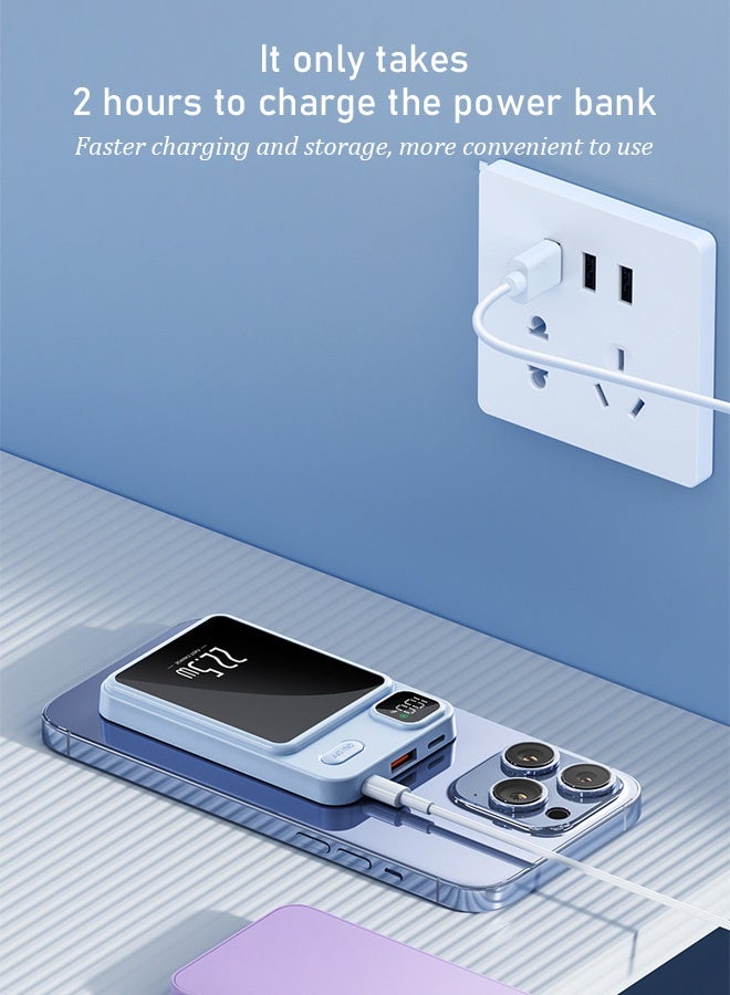 Power bank, mobile phone power bank, magnetic power bank, 5000mAh ultra-thin portable magnetic wireless charger, portable power bank, can charge smartphones, tablets, gaming devices, Bluetooth devices, etc. at the same time - small and portable, can be charged anytime, anywhere - Image 1