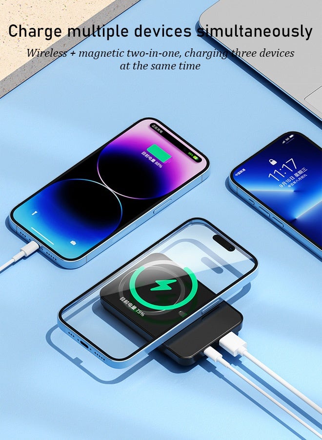 Power bank, mobile phone power bank, magnetic power bank, 5000mAh ultra-thin portable magnetic wireless charger, portable power bank, can charge smartphones, tablets, gaming devices, Bluetooth devices, etc. at the same time - small and portable, can be charged anytime, anywhere - Image 2