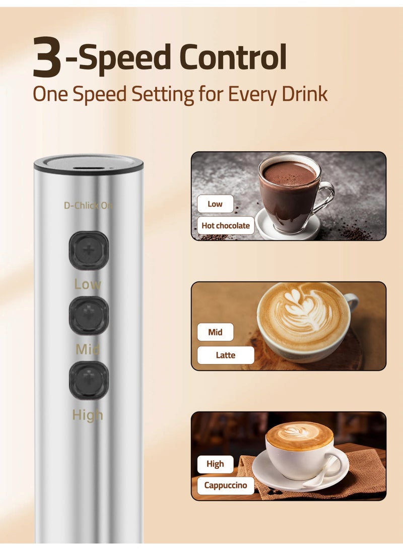 Brutelle Electric Handheld Milk Frother, 3-Speed 8000 RPM Electric Coffee Foamer with Dual Spring Whisk, 304 Stainless Steel, 1200mAh Battery, USB-C Portable Foam Maker for Latte Cappuccino Hot Chocolate - Image 4