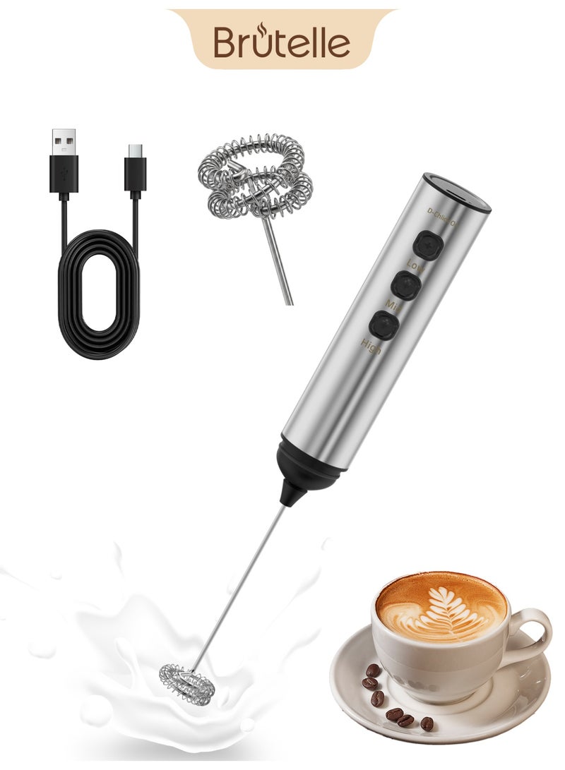 Brutelle Electric Handheld Milk Frother, 3-Speed 8000 RPM Electric Coffee Foamer with Dual Spring Whisk, 304 Stainless Steel, 1200mAh Battery, USB-C Portable Foam Maker for Latte Cappuccino Hot Chocolate - Image 1