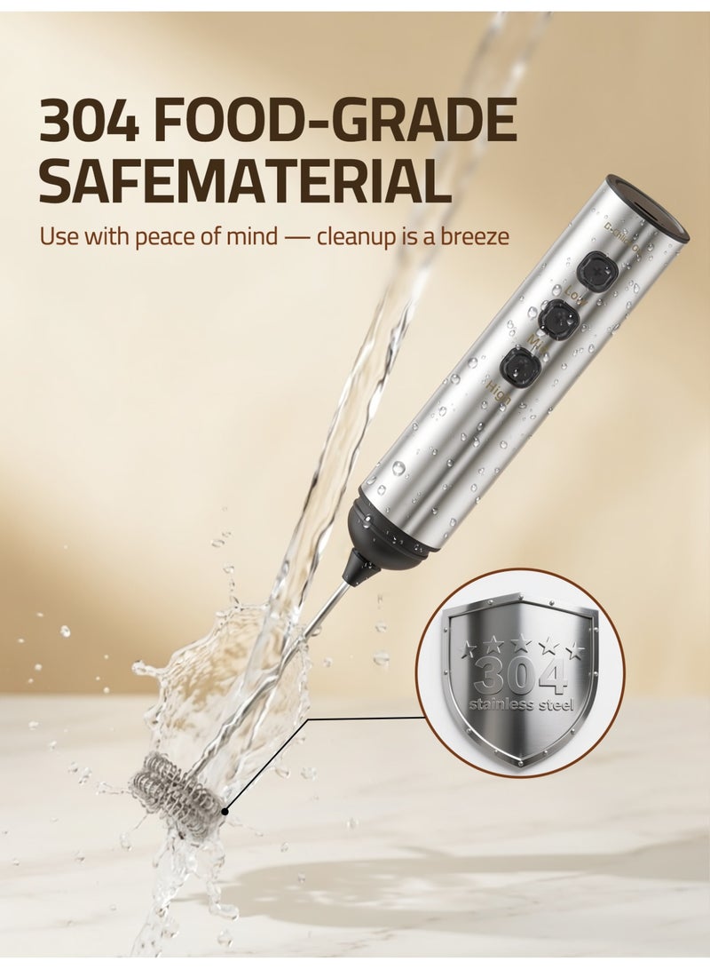 Brutelle Electric Handheld Milk Frother, 3-Speed 8000 RPM Electric Coffee Foamer with Dual Spring Whisk, 304 Stainless Steel, 1200mAh Battery, USB-C Portable Foam Maker for Latte Cappuccino Hot Chocolate - Image 5
