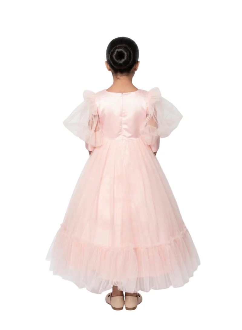 Bidani  Blush Pink Puff Sleeve Formal Dress with Glitter Bow for Women | Best Price UAE
