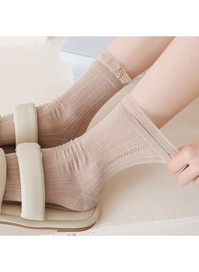 المرأة لطيف لفة أعلى الكاحل الجوارب، التنفس شبكة الصيف رقيقة عارضة الأسلوب الأساسي الجوارب 5 أزواج، المرأة فستان الجوارب - Image 3