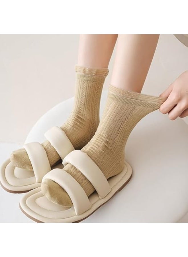 المرأة لطيف لفة أعلى الكاحل الجوارب، التنفس شبكة الصيف رقيقة عارضة الأسلوب الأساسي الجوارب 5 أزواج، المرأة فستان الجوارب - Image 4