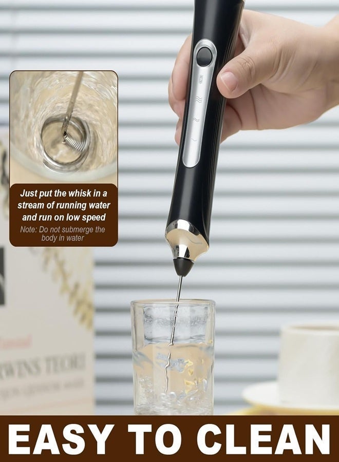 DOLOLO Handheld Electric Milk Frother with 2 Heads, Rechargeable Coffee Whisk Foam Mixer, Foam Maker Blender for Latte, Cappuccino, Hot Chocolate, Egg (Black with Box) - Image 4