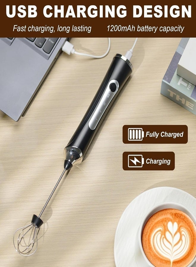 DOLOLO Handheld Electric Milk Frother with 2 Heads, Rechargeable Coffee Whisk Foam Mixer, Foam Maker Blender for Latte, Cappuccino, Hot Chocolate, Egg (Black with Box) - Image 3