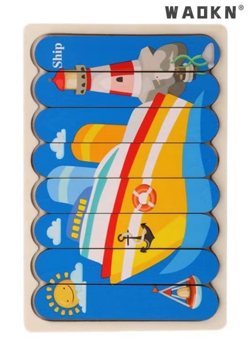 WAOKN Kids Wooden Puzzle Early Education Creative Embedded Double Sided Strip Building Blocks Puzzle Exercise Children Hand and Eye Coordination Ability Cognitive Ability