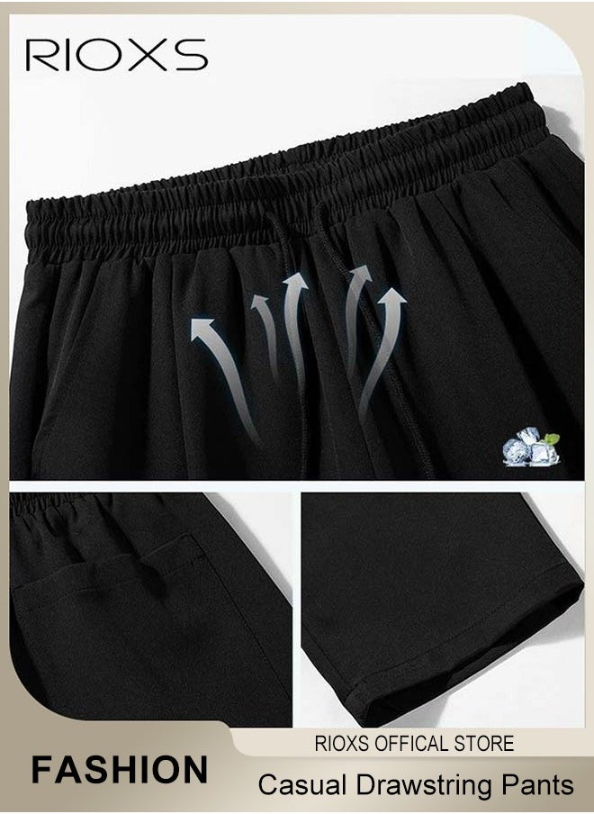 RIOXS - Men's Running Stretch Pants, Ice Silk Lightweight Trousers, Casual Drawstring Pants with 2 Pockets, Breathable Skin-friendly Sweatpants, Elastic Waist with Adjustable Drawstring, Comfortable for Daily Wear or Outdoor Activities - Image 1
