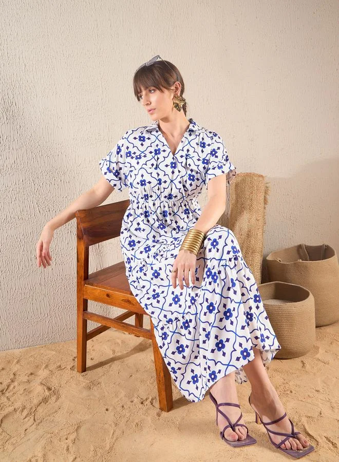 ساسافراس فستان ميدي مطبع بزهور مع كسرات