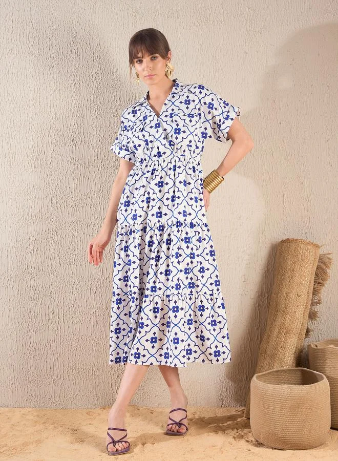 ساسافراس فستان ميدي مطبع بزهور مع كسرات