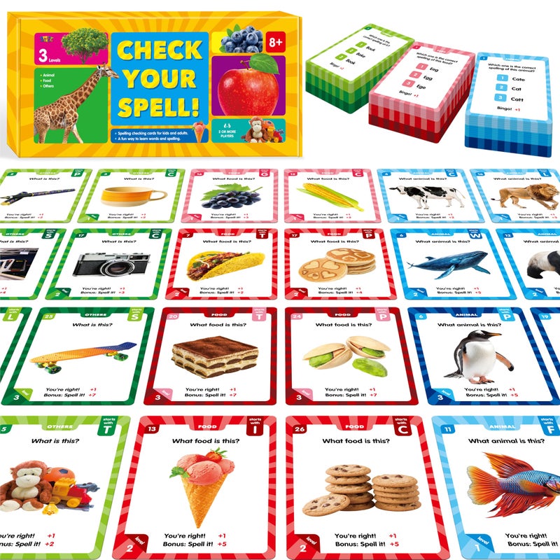 SpriteGru 270 PCS Spelling Checking Flashcards Learn Words Check Spelling Game Realistic AnimalsFoodsDaily Life Necessities Cards Educational Tool Word Learning for Kids Students Aged 8 - Image 3