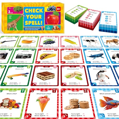 SpriteGru 270 PCS Spelling Checking Flashcards Learn Words Check Spelling Game Realistic AnimalsFoodsDaily Life Necessities Cards Educational Tool Word Learning for Kids Students Aged 8 - Image 1