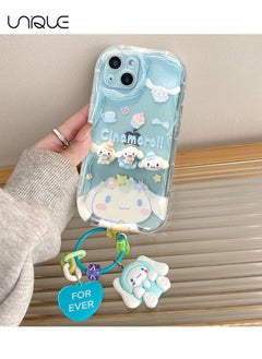 Compatible with iPhone 15 Case, Three-Dimensional Cinnamoroll Case, Blue Graffiti Case, TPU Drop Protection - with Cinnamoroll Lanyard